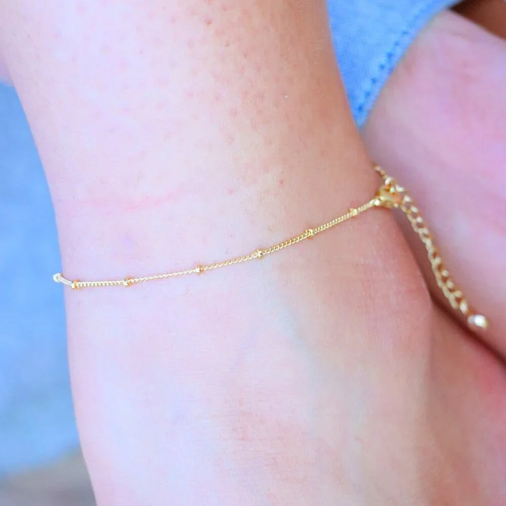 😍💛GORGEOUS ROUNDED BEADS ANKLET ESSENTIAL CHAIN SOLID GOLD BRACELET, ELDM22337